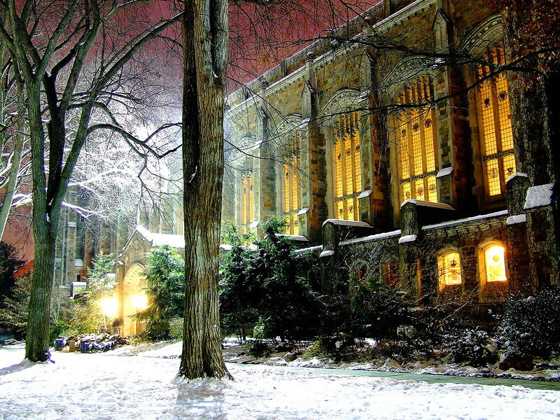 Snow-covered Church at Night — White
