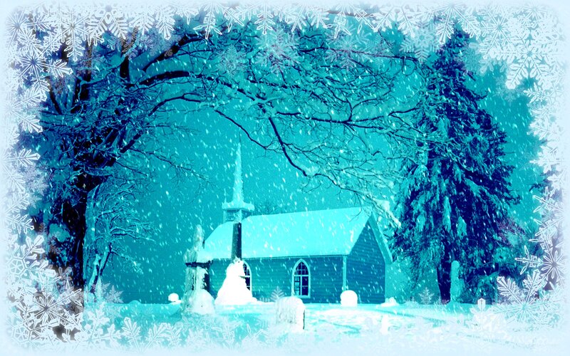 Snow-covered Church — Blue, Serene