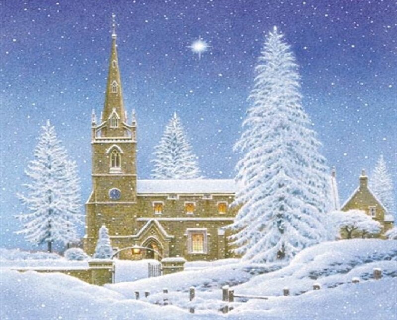 Snow-covered Church — Blue, Serene, Winter