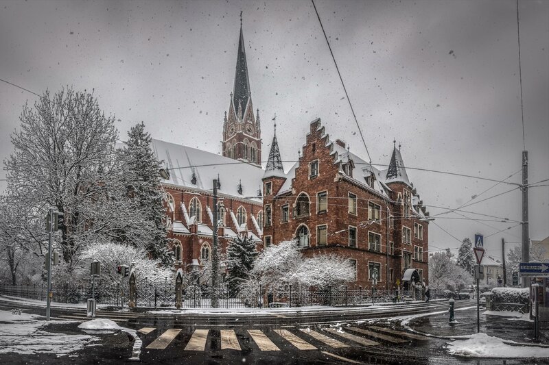 Snow-covered Church Building