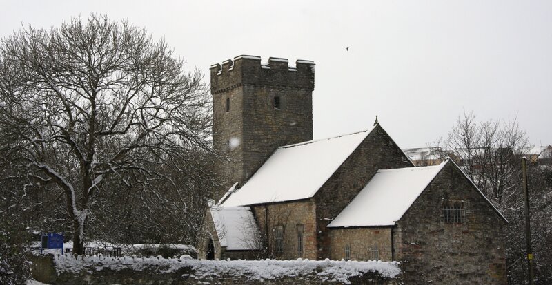 Snow-covered Church — Gray