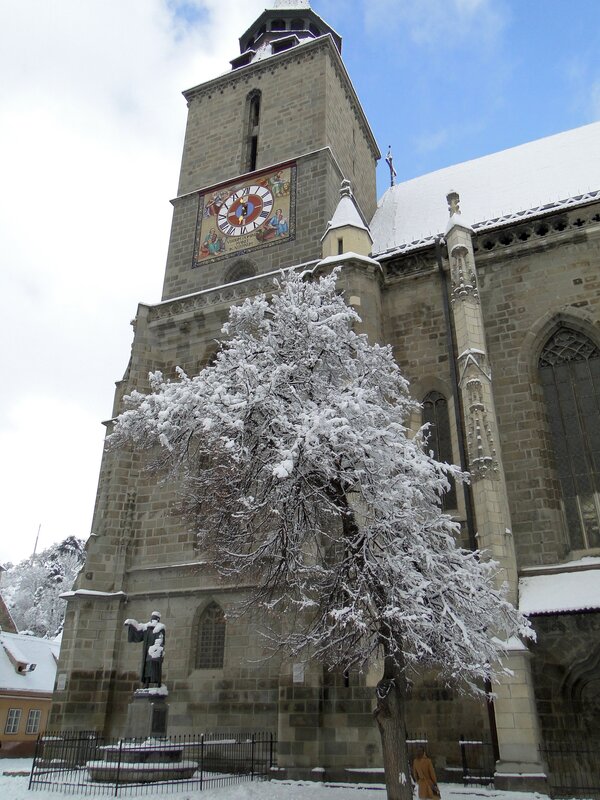 Snow-covered church in winter