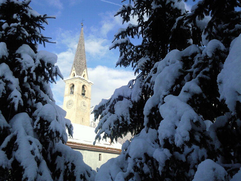 Snow-covered church in winter