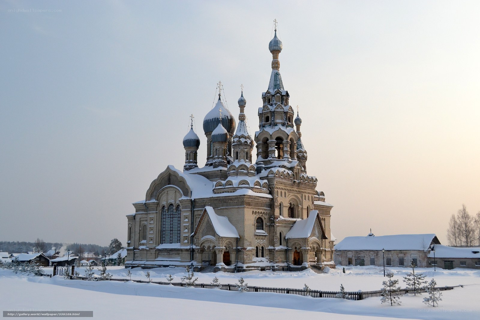 Snow-covered church in winter