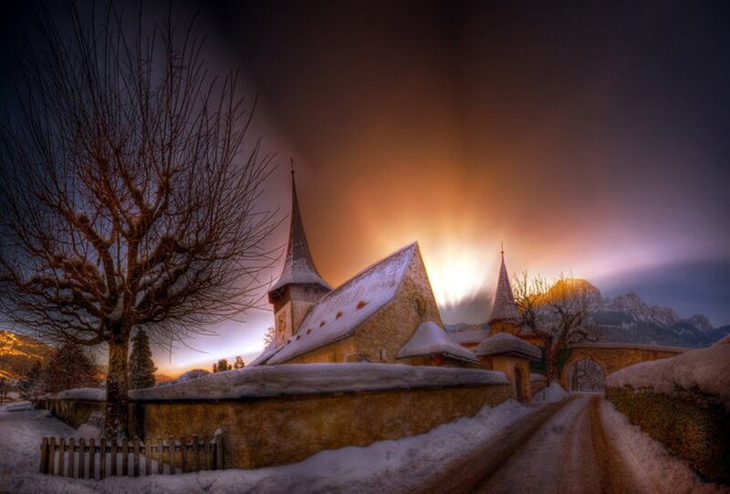 Snow-covered Church — Orange, Dramatic