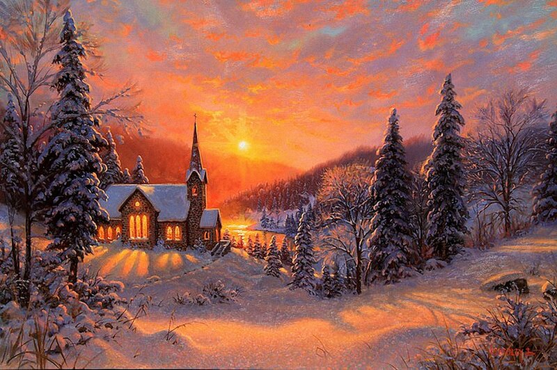 Snow-covered Church — Orange