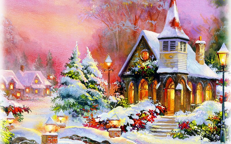 Snow-covered Church — Pink