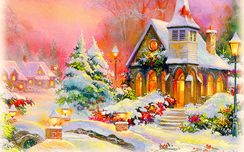 Snow-covered Church — Red