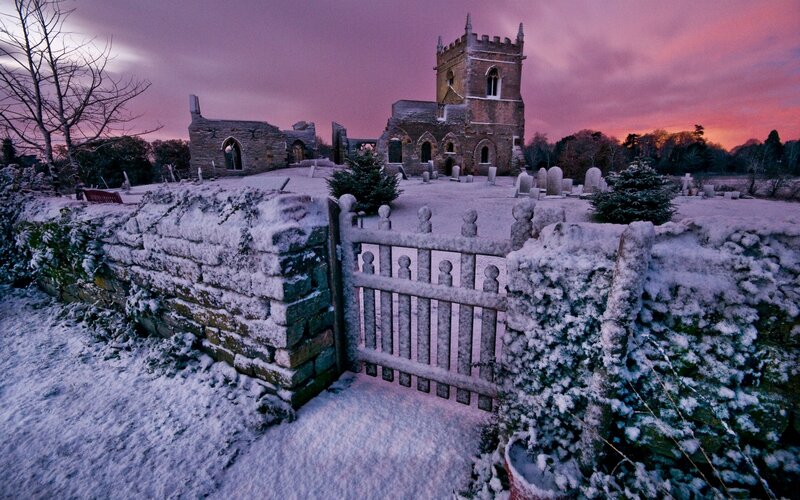 Snow-covered Church Ruins — Purple, Serene