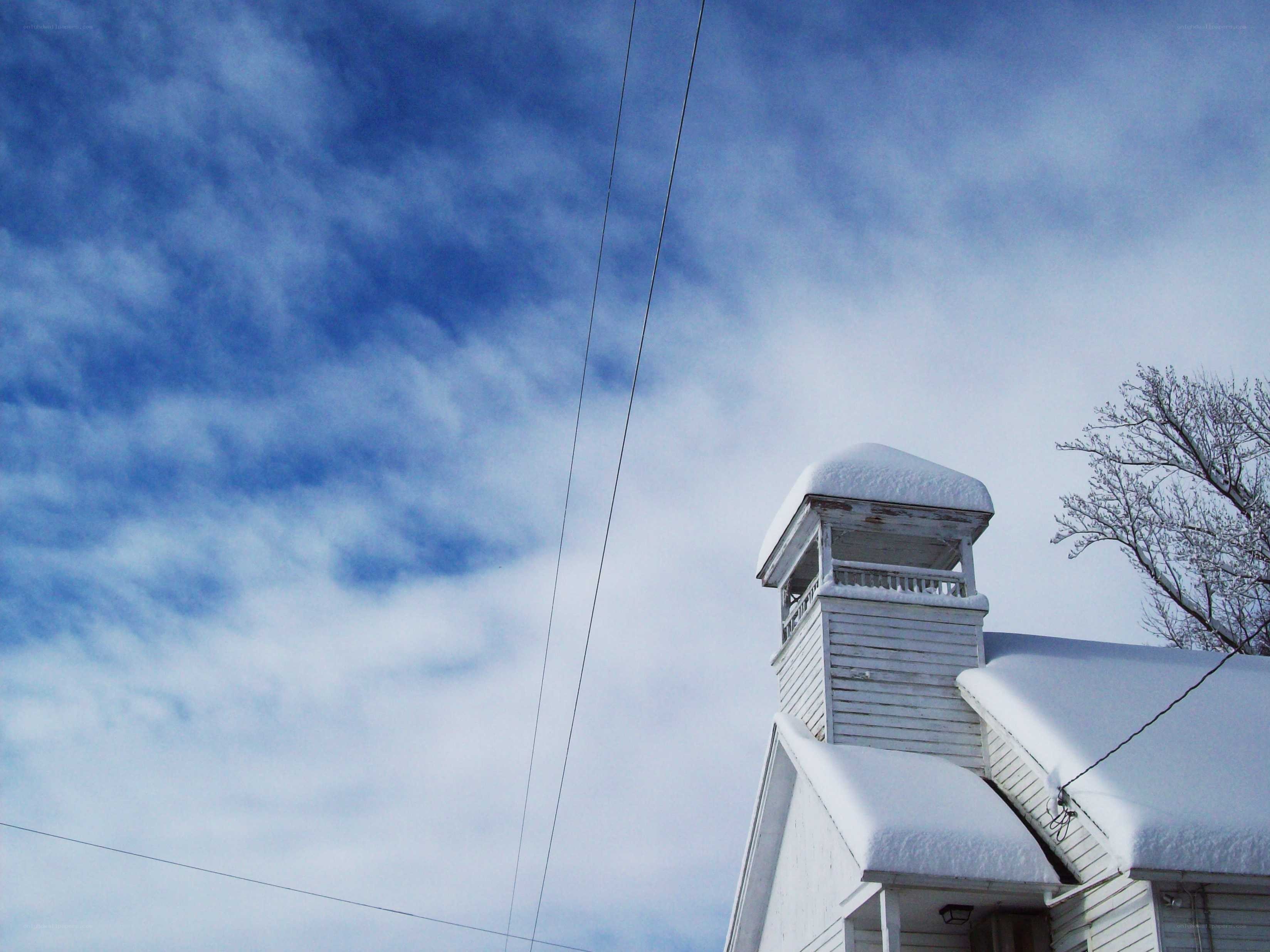 Snow-covered church steeple