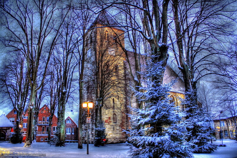 Snow-covered Church Tower — Blue, Cold, Winter