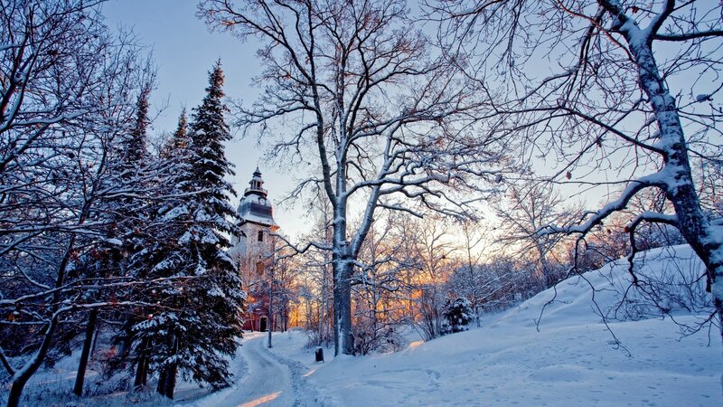 Snow-covered Church Tower — Serene