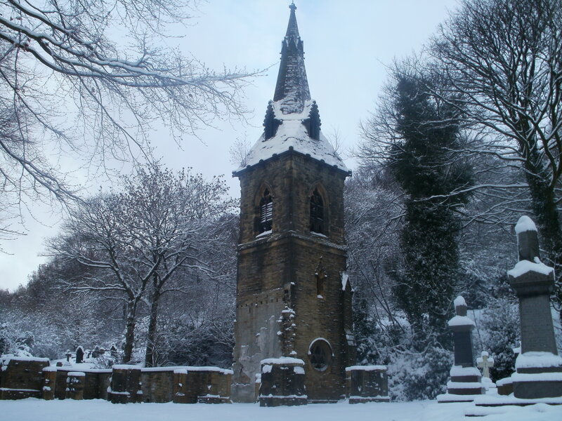 Snow-covered Church Tower