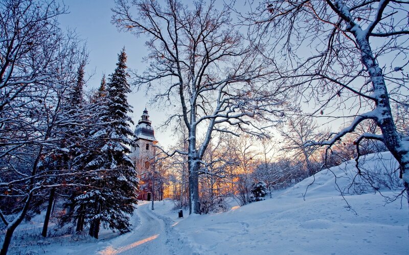 Snow-covered Church Tower — White, Serene