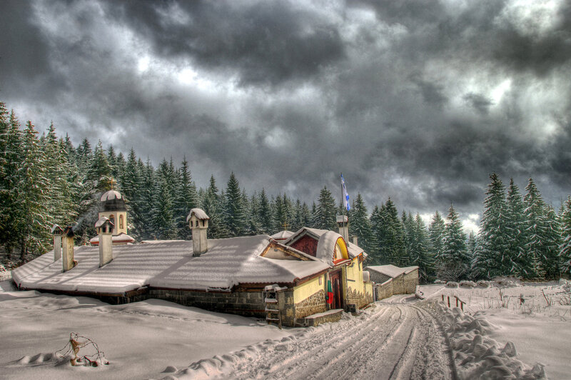 Snow-covered Church — White, Dramatic