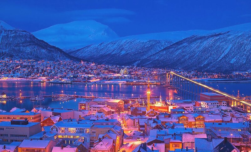 Snow-covered City at Night — Blue