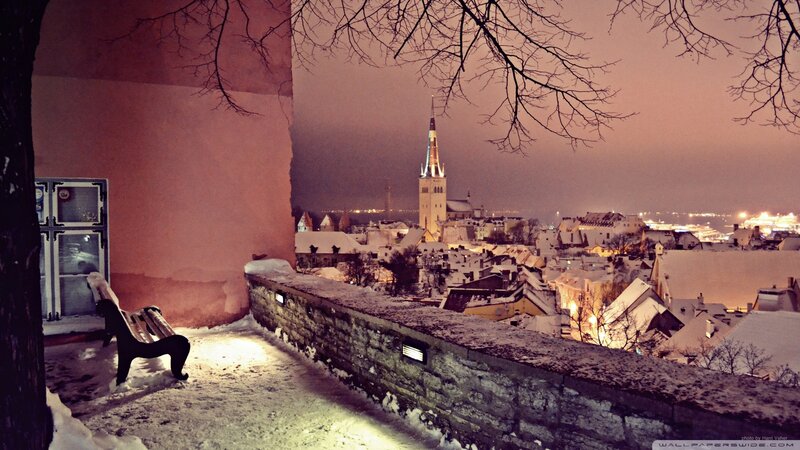 Snow-covered City at Night — Pink