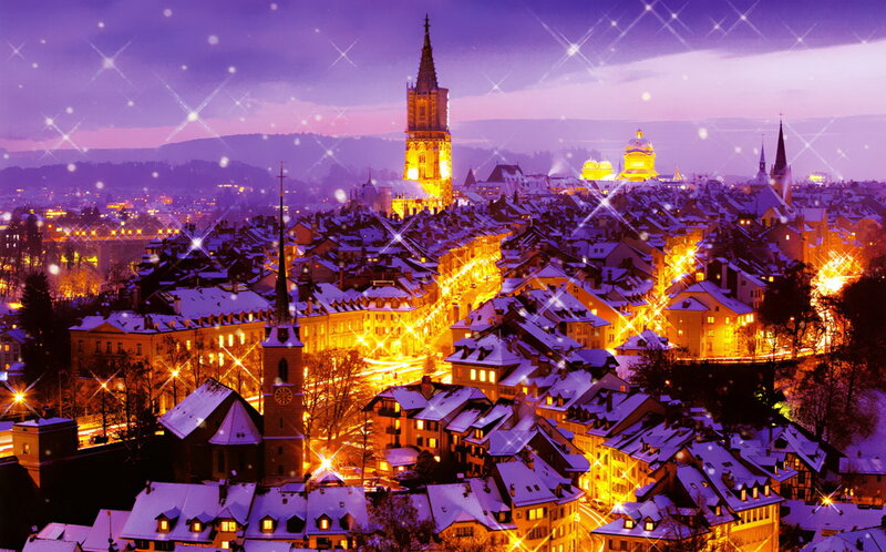 Snow-covered City at Night — Purple
