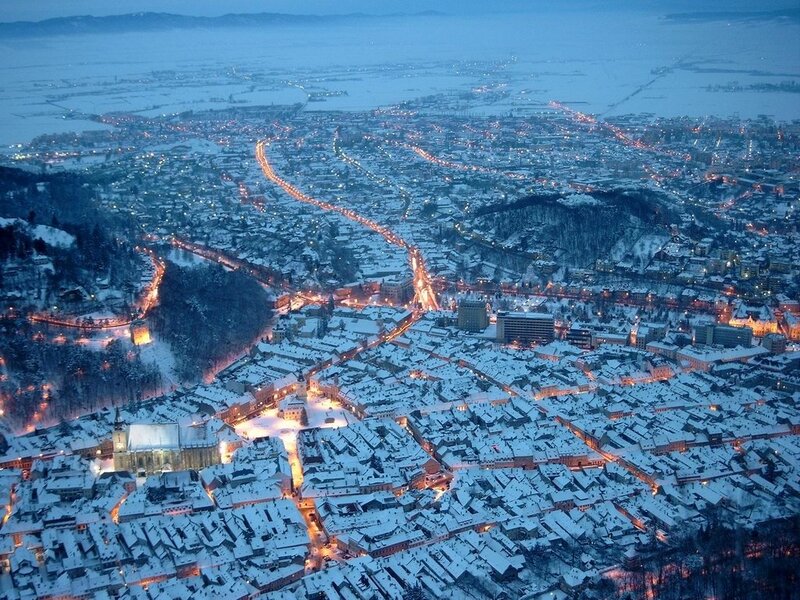 Snow-covered City at Night