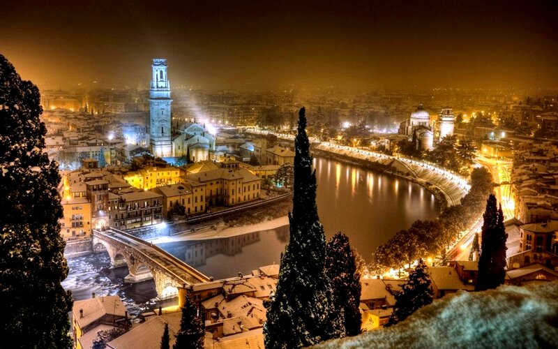 Snow-covered City at Night — Yellow, Serene