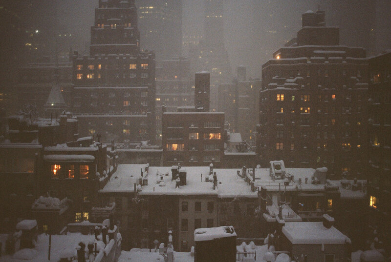 Snow-covered City Rooftops — Gray, Dreary