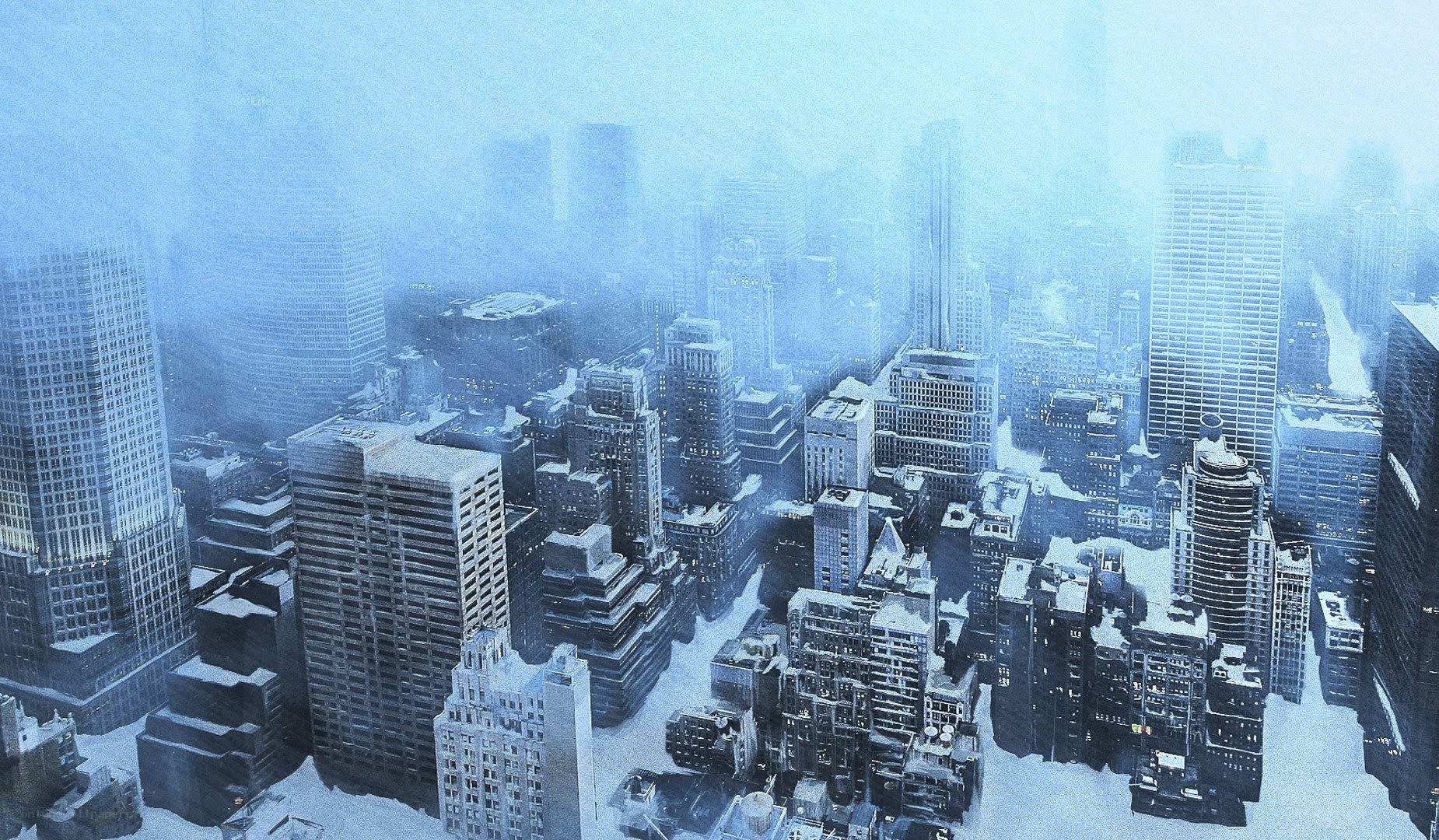 snow-covered city skyline