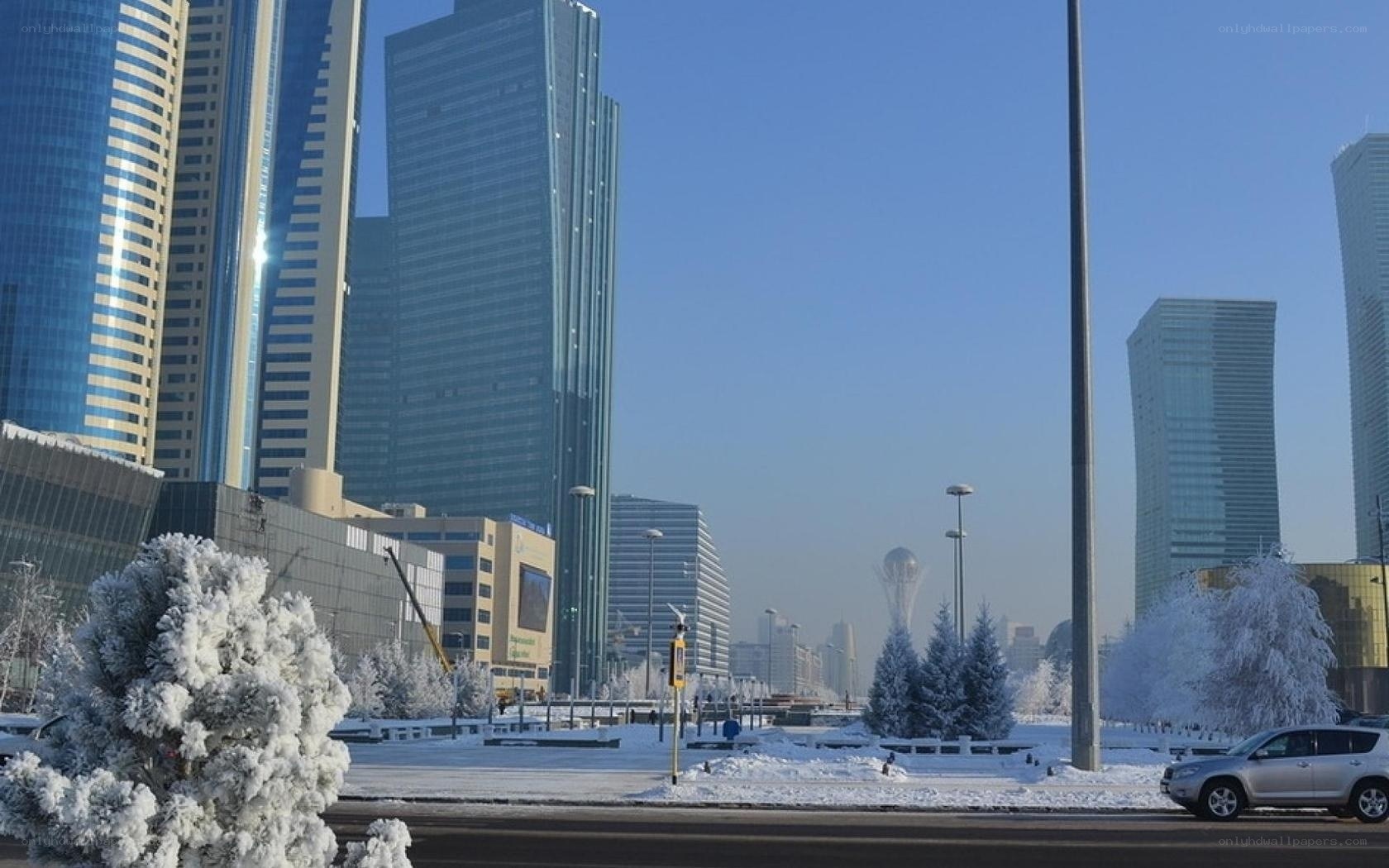 snow-covered city skyline