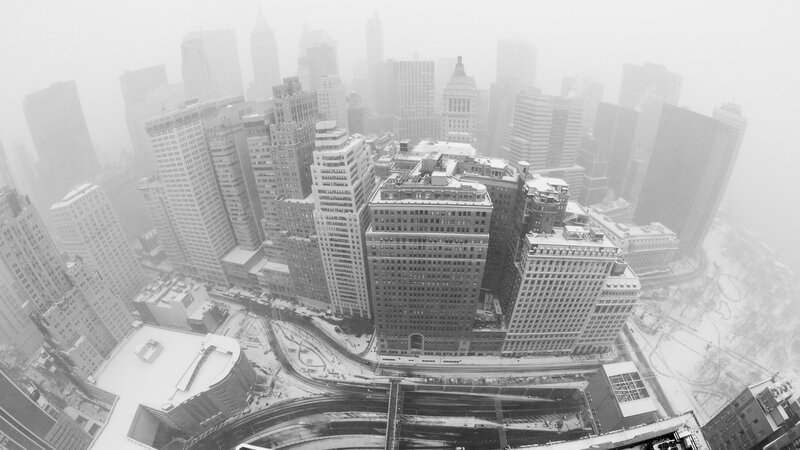 Snow-covered City Skyline — Black