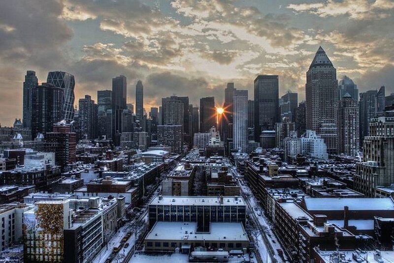Snow-covered City Skyline — Gray