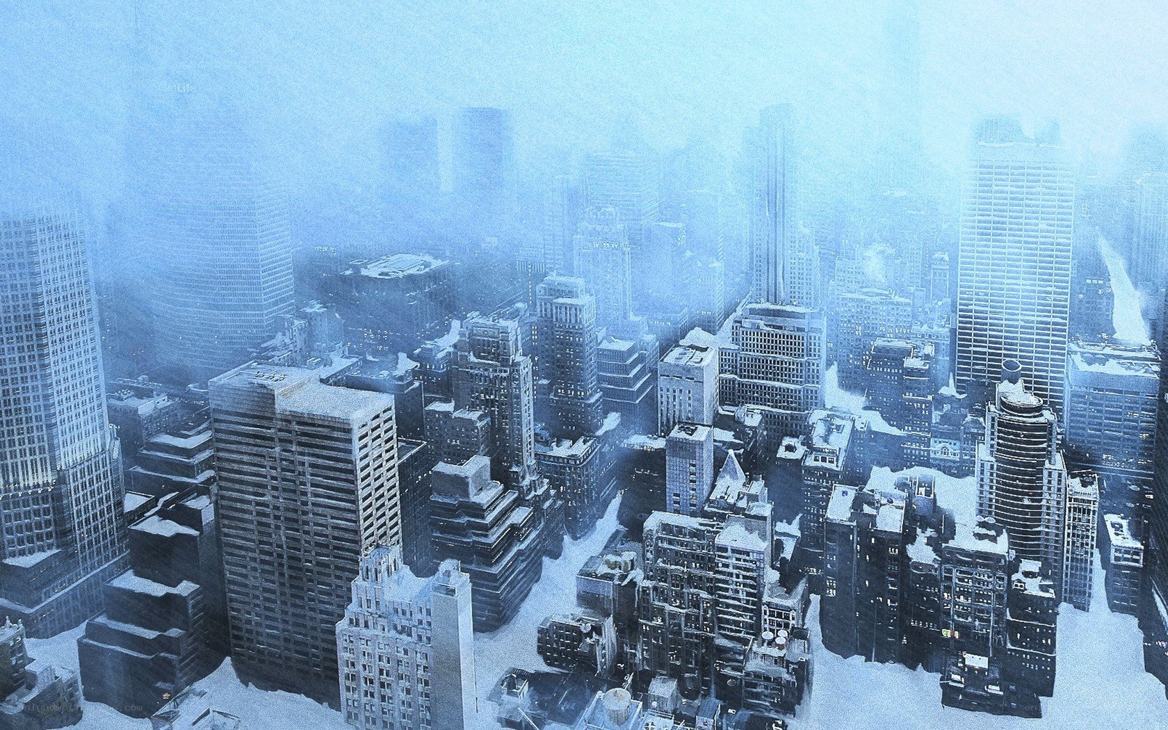 snow-covered city skyline