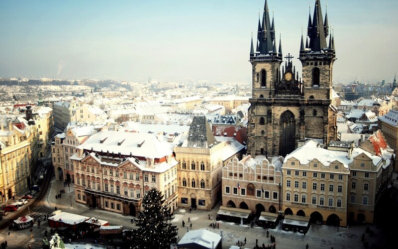 Snow-covered City Square — White