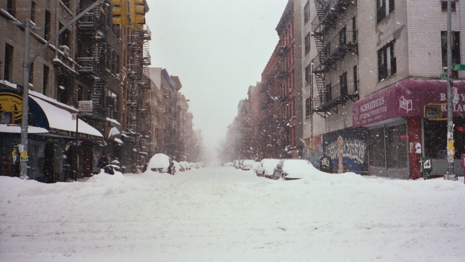 snow-covered city street