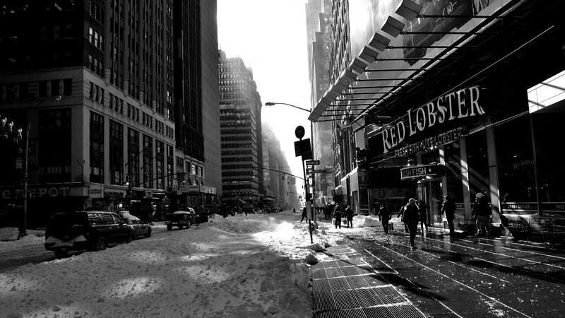 Snow-covered City Street — Black, Dramatic