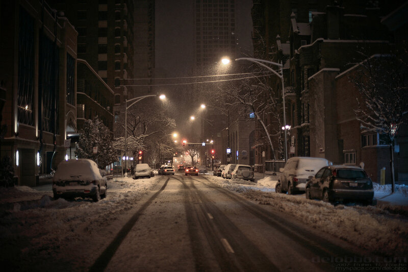 Snow-covered City Street — Black