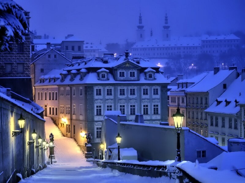 Snow-covered City Street — Blue, Serene