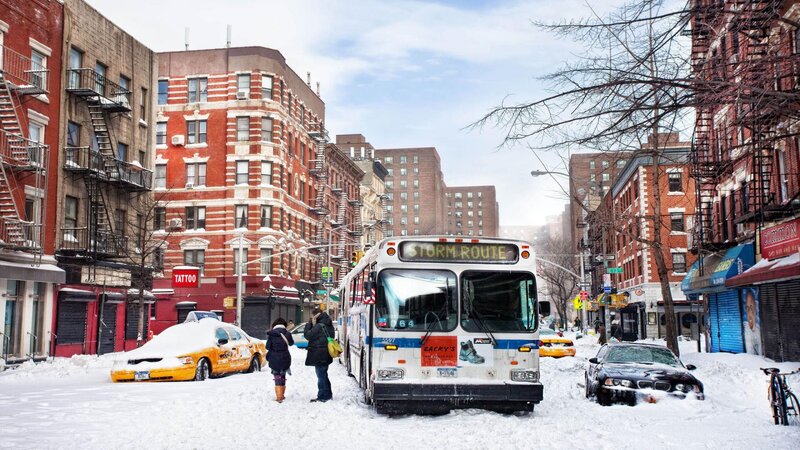 Snow-covered City Street — White, Cold, Winter
