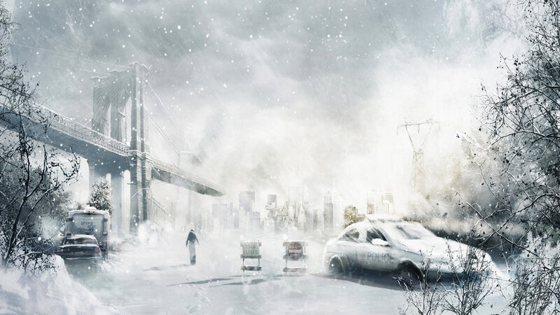 Snow-covered City Street — White, Dramatic