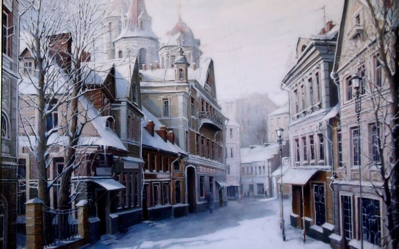 Snow-covered City Street — White, Serene