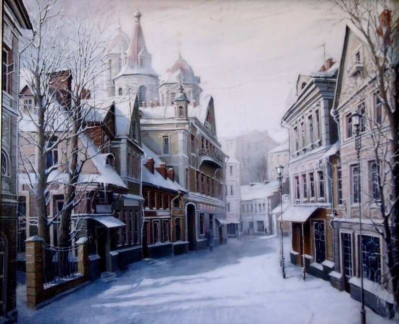 Snow-covered City Street — White, Serene, Winter