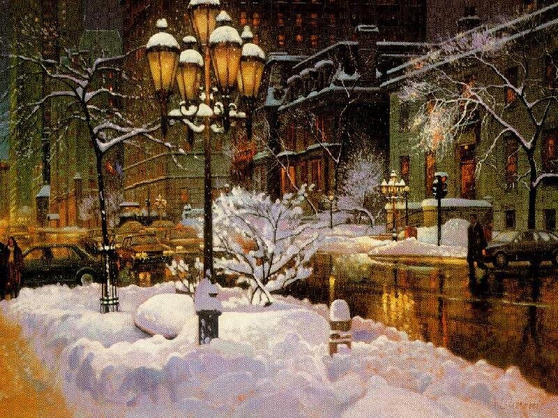 Snow-covered City Street — White