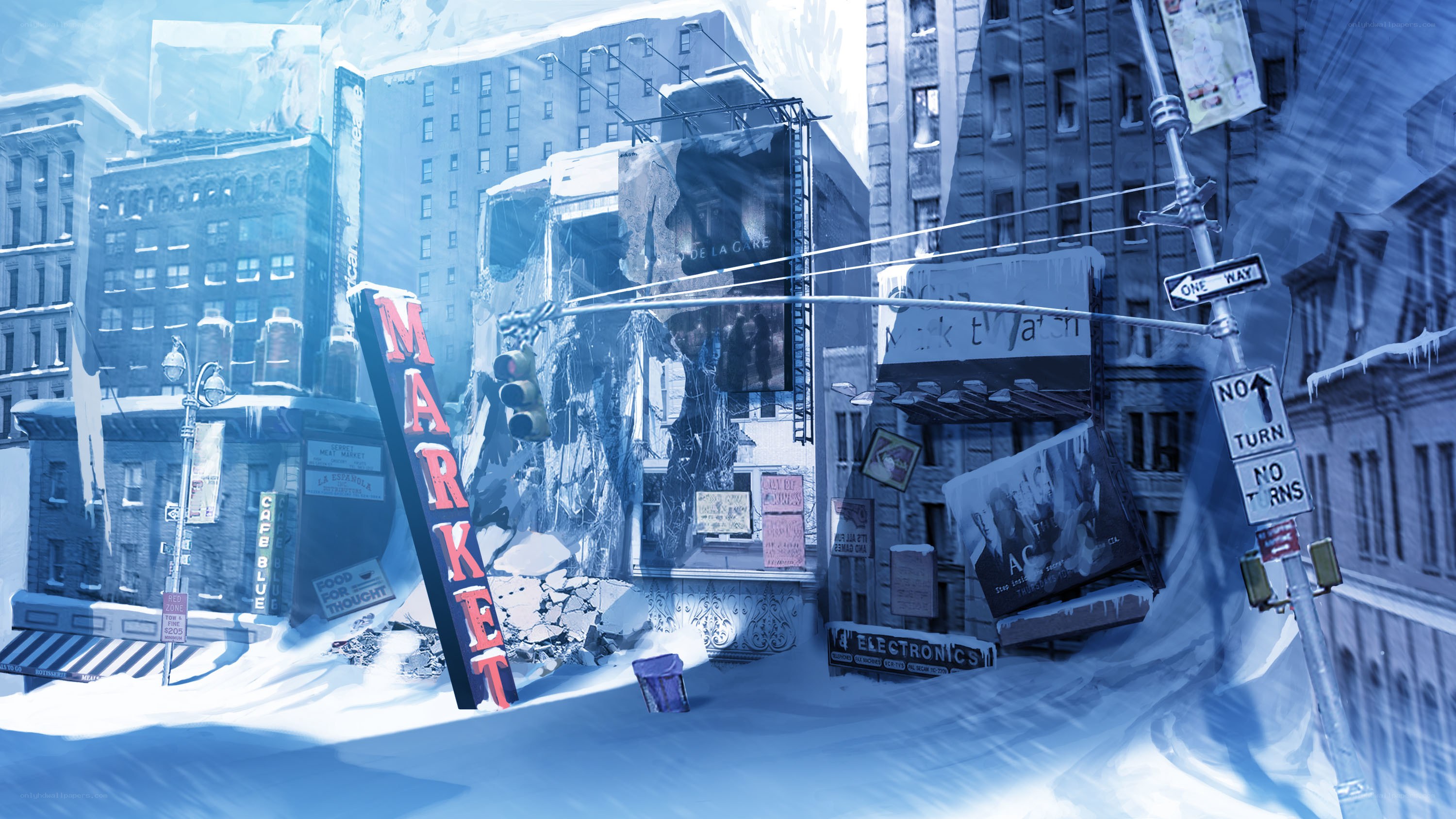 snow-covered city street