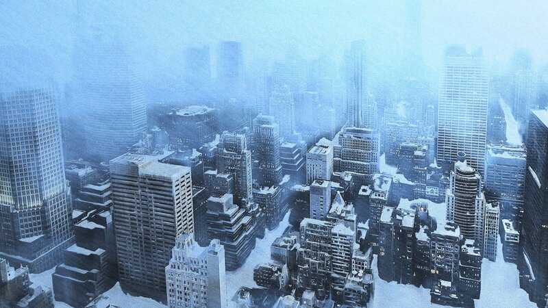 Snow-covered Cityscape — Blue, Cold, Winter, Digital Art
