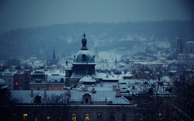 Snow-covered Cityscape — Blue, Cold, Winter, Photograph
