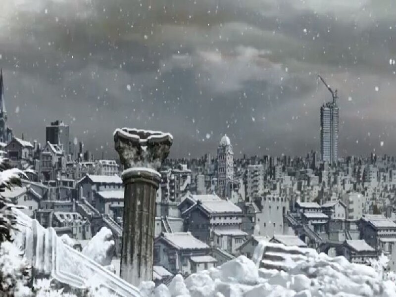 Snow-covered Cityscape — Gray, Dramatic