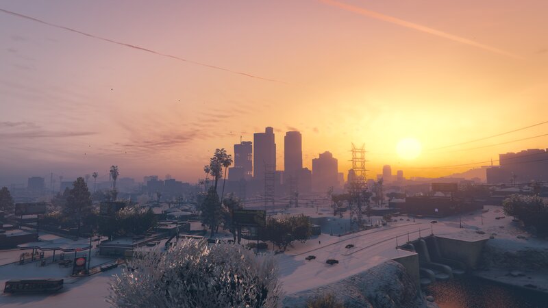 Snow-covered Cityscape — Orange, Serene