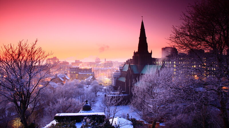 Snow-covered Cityscape — Pink