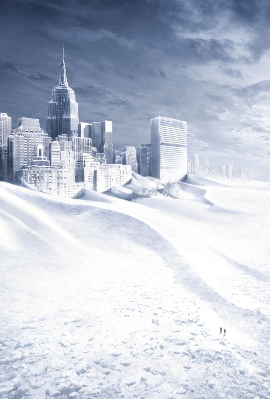 snow-covered cityscape