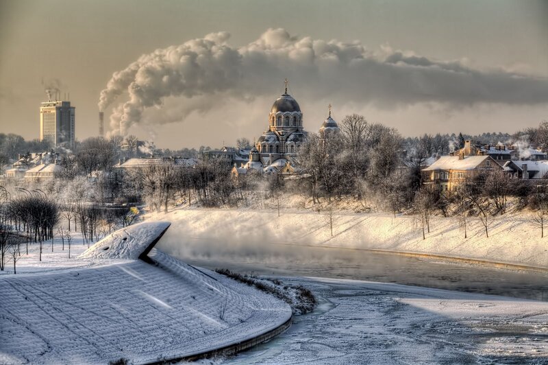 Snow-covered Cityscape — White, Dramatic, Winter