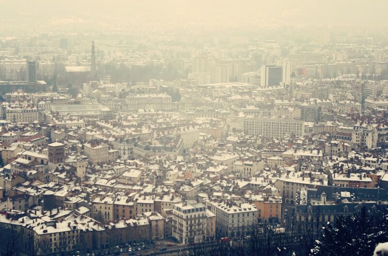 Snow-covered Cityscape — White, Hazy