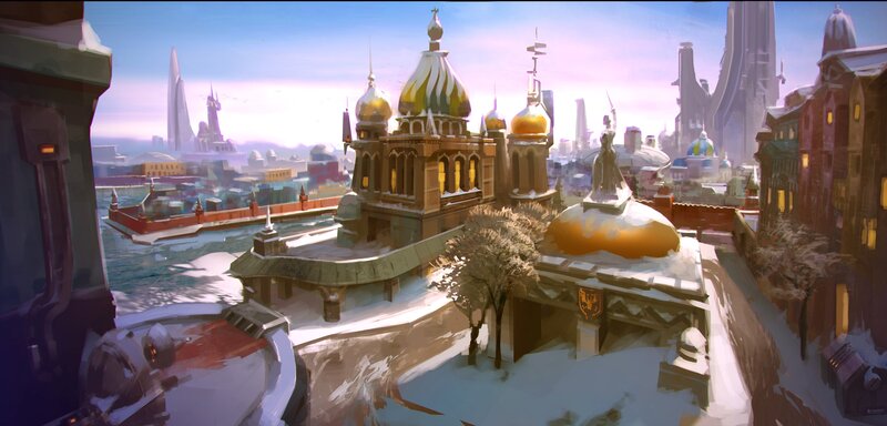 Snow-covered Cityscape — White, Serene, Winter, Digital Art
